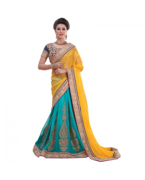 KITESHOP Imperial Turquoise Designer Lehenga Saree